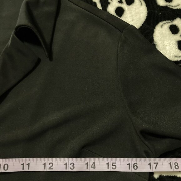 ARK Black two-button semi-open shirt ~ Goth Y2K stretchy SMALL MEDIUM blouse top - Picture 5 of 11